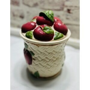 Vintage Franciscan Apple Basketweave Cookie Jar Ceramic Fruit Canister Lid